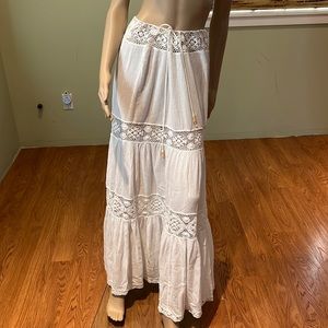 Michelle Jones White Maxi Skirt Layered With Crochet Trim Cotton Gauze Style L